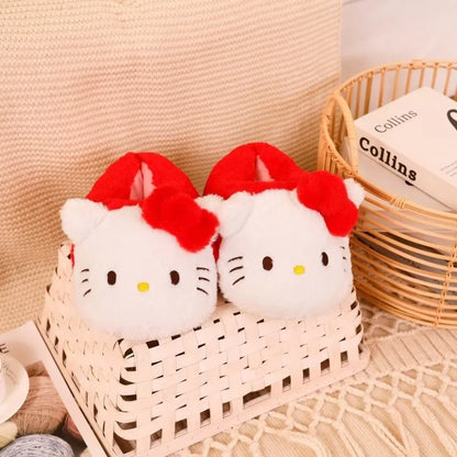 New Sanrio Kuromi Melody Hellokitty Bag Root Cotton Slippers Winter Indoor Warm Cotton Shoes Adult Plush Cotton Slippers