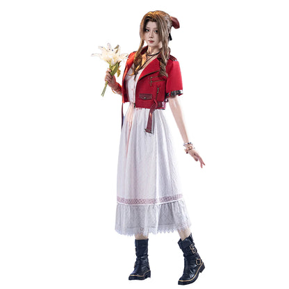 Aerith Cosplay Costume Game FF Cosplay【S-3XL】DokiDoki-SR Women White Dress Aerith Costume Plus Size