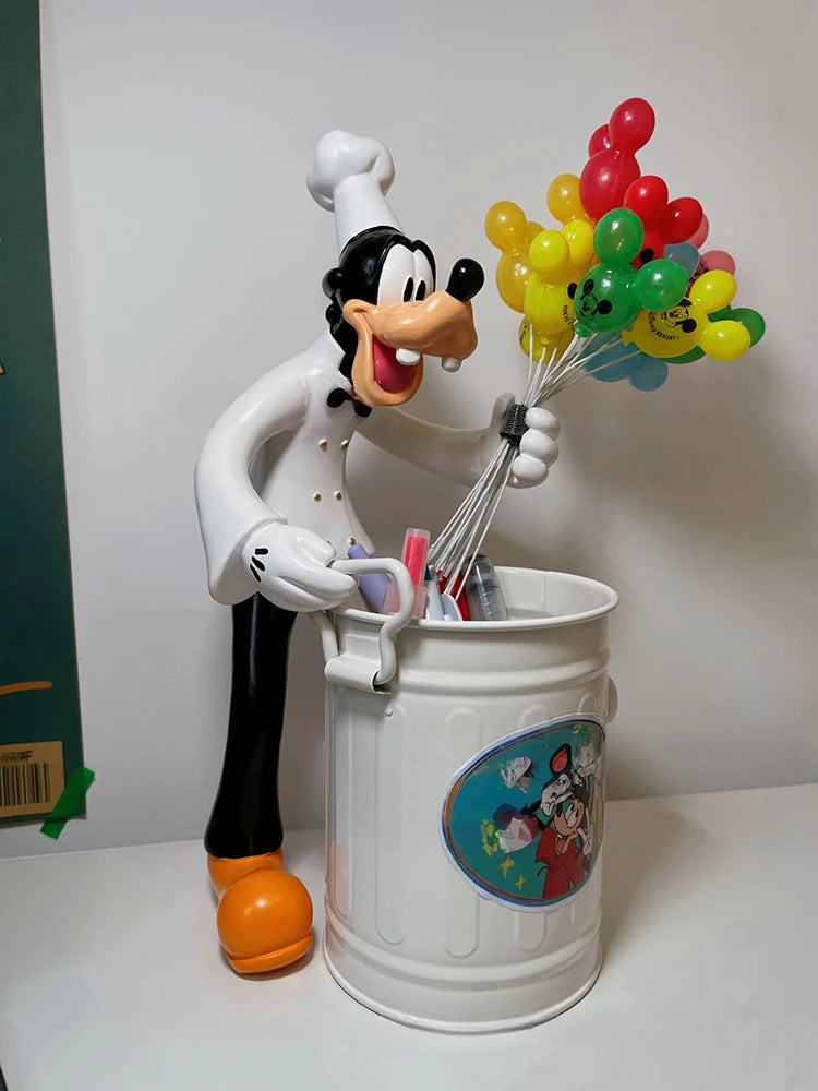 Disney Anime Figures Mickey Goofy Statue Pen Container Makeup Brush Holder Storage Bin Cute Desktop Decor Student Ornaments Gift