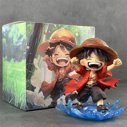 16cm One Piece Luffy Childhood Figure Shuiyue Style Laughing Expression Blue Water Effect Base PVC Anime Desk Decor Gift For Fan