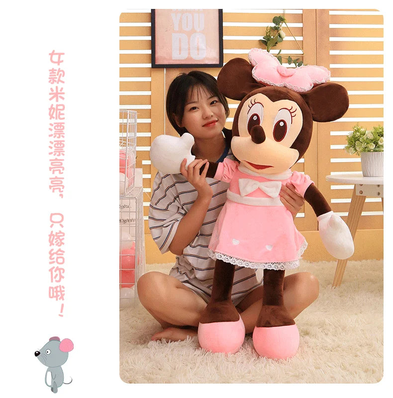 Disney 110cm Kawaii Mickey & Minnie Plush Pillow Set - Wedding Dress Stuffed Animals Soft Hugging Toy for Girls Gift Room Decor