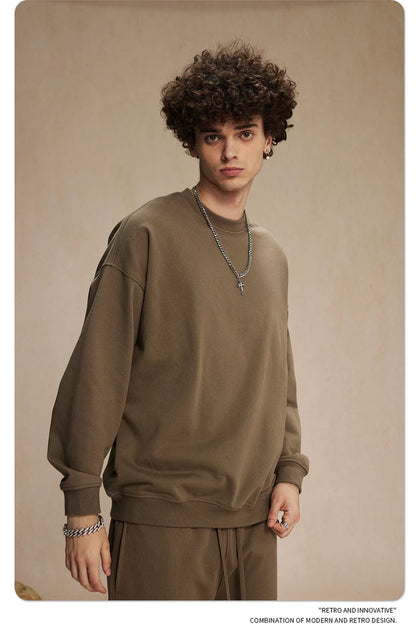 ZODF 2024 Autumn Winter Men's Basic O-Neck Sweatshirt Unisex Loose Solid 430gsm Terry Pullovers Streetwears HY0910