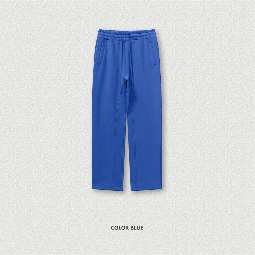 ZODF 345gsm Fleece Straight Pants for Men Unisex Loose Comfortable Sport Trousers Autumn Winter HY0864 - Color Blue / M