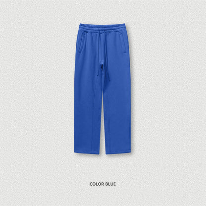 ZODF 345gsm Fleece Straight Pants for Men Unisex Loose Comfortable Sport Trousers Autumn Winter HY0864 - Color Blue / M