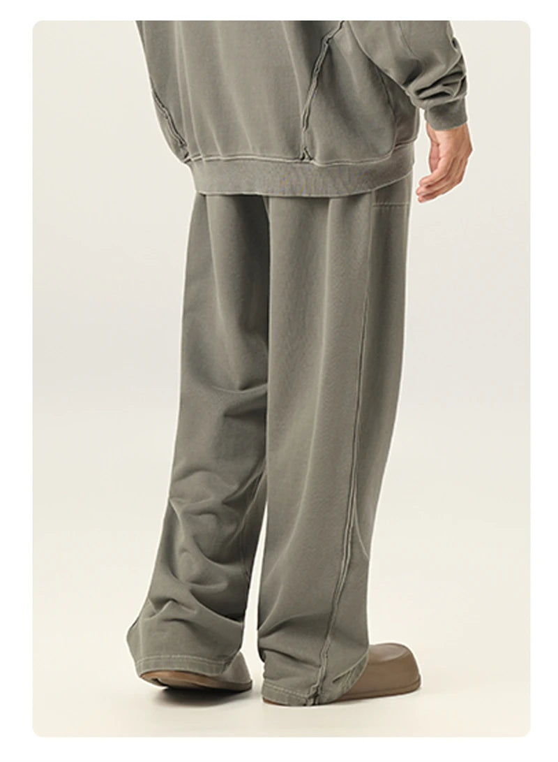 ZODF Retro High Street 420gsm Cotton Straight Pants For Man Unisex Loose Fit Distressed Sport Trousers Sweatpants HY0051