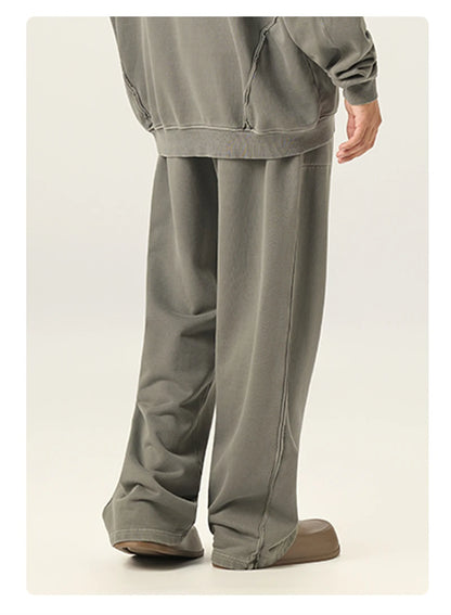 ZODF Retro High Street 420gsm Cotton Straight Pants For Man Unisex Loose Fit Distressed Sport Trousers Sweatpants HY0051