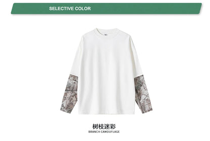 ZODF New Autumn Man Heat Transfer Printing T-Shirt Unisex Oversized 340gsm Fake 2-Piece Long Sleeve T Shirts Brand Tops HY1113