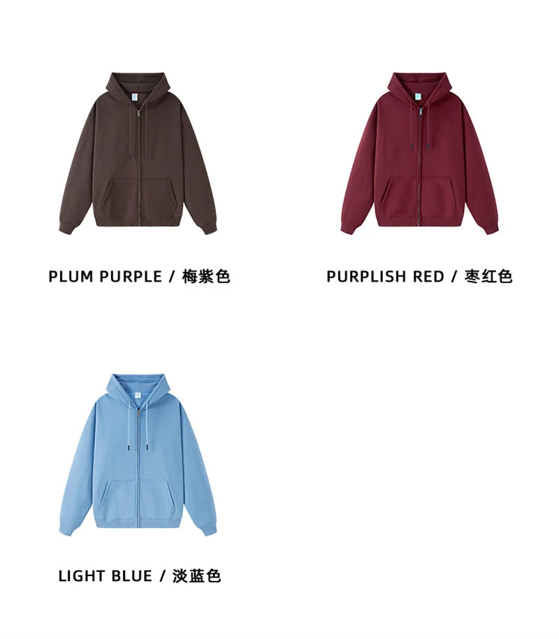 ZODF Basic Winter Men Fleece Zipper Hoodies Unisex Casual Loose 350gsm Warm Solid Hooded Sweatshirts Coats 18 Colors HY0726