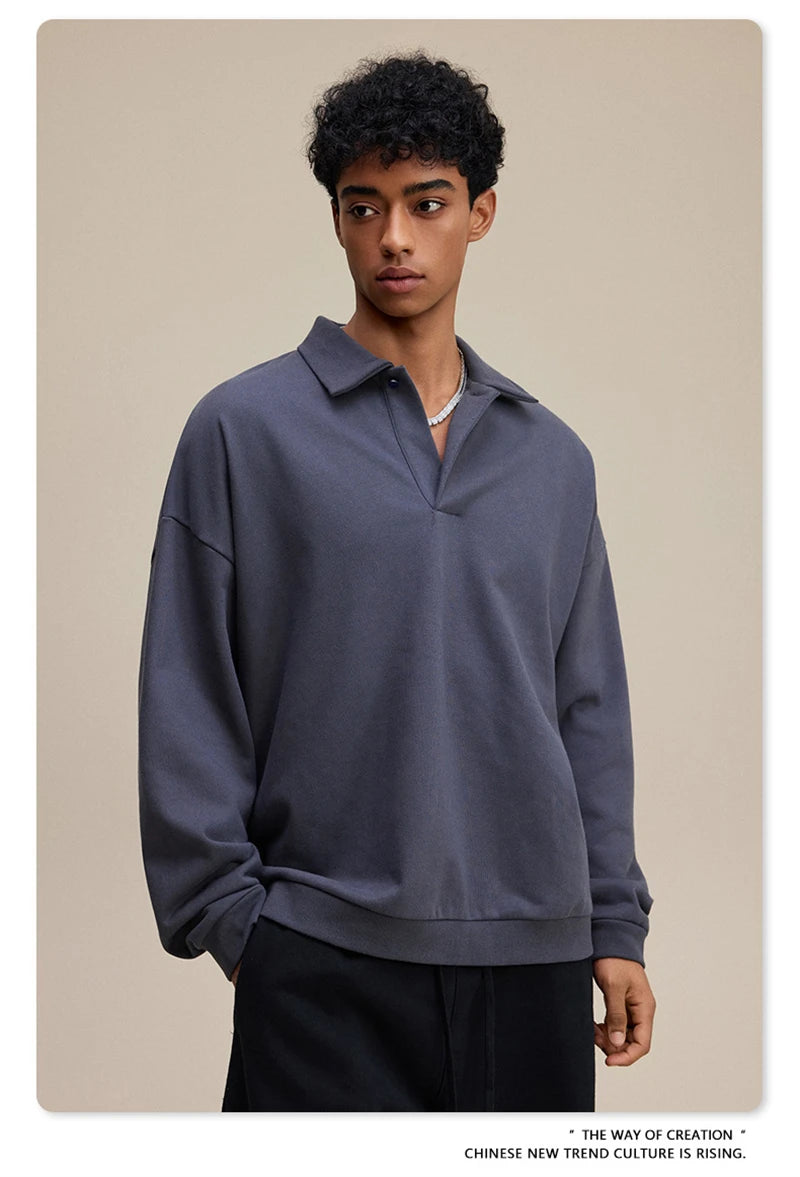 ZODF Casual 2025 Autumn 445gsm Sweatshirt For Man Unisex Turn Down Collar Solid Fleece Pullovers Winter Coats HY1111