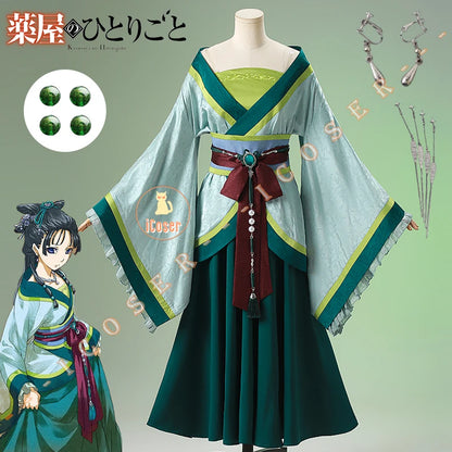 Anime The Apothecary Diaries Maomao Cosplay Costume La Clan Princess Green Dress Earrings Halloween Party for Women Girls iCoser