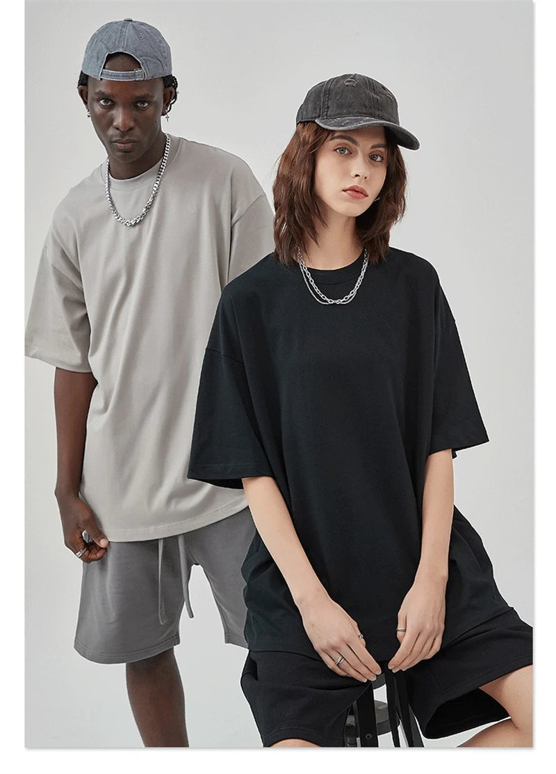ZODF 2025 Spring Summer Men Solid 100% Cotton T-Shirts Unisex Women Loose 230gsm Noshrink Basic T Shirt Brand Tops HY0151
