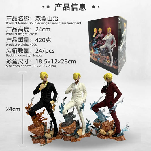 One Piece Resonance Series GK Diable Jambe Twin Wings Sanji white suit Figure Scene Sculpture PVC Model Collection Toy Gift 24cm