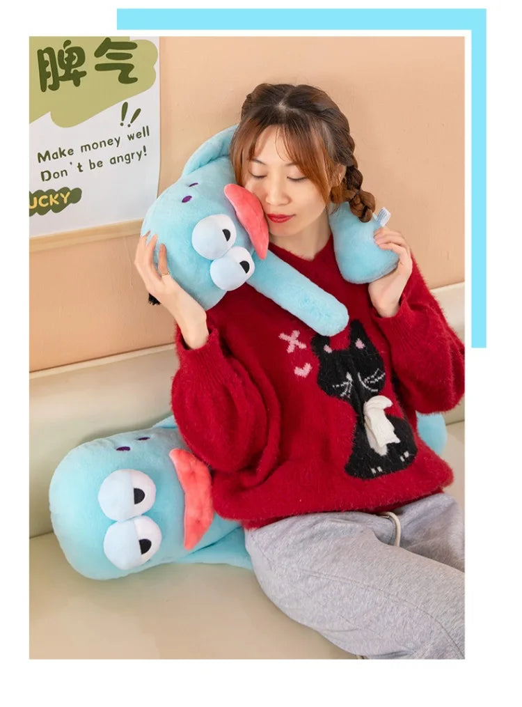 Sanrio 80cm Cute Plush Cartoon Ugly Fish Stuffed Toy Funny Knock Knock Doll New Viral Kids Birthday Christmas Gift for Children