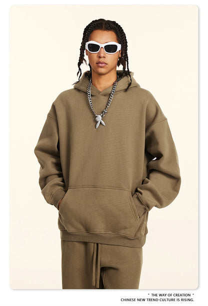 ZODF New 2024 Autumn Winter Men 345gsm Fleece Hoodies Unisex Women Relax Fit Warm Solid Hooded Pullovers Sweatshirts HY0863