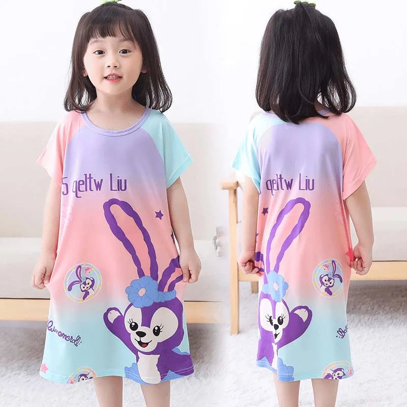 MINISO Children Home Clothing Girls Night Dress Summer Short Sleeve Disney Hello Kitty Cat Toddler Girl Pjs Nightgown Sleepwear