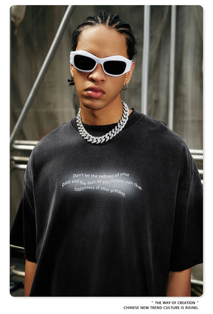 ZODF Summer High Street Printing T-Shirts For Men Unisex Retro Washed 250gsm Ripped Cotton T Shirt Brand Tops HY0858