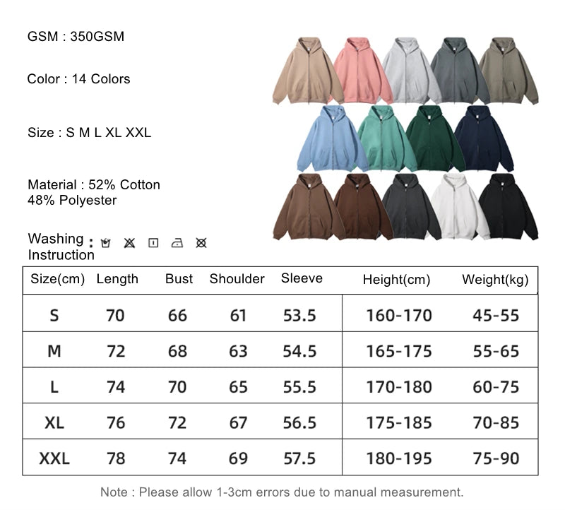 ZODF New Men Double Headed Zipper Fleece Hoodies Unisex Loose Basic Solid Warm Hooded Sweatshirts Coats For Winter HY0633