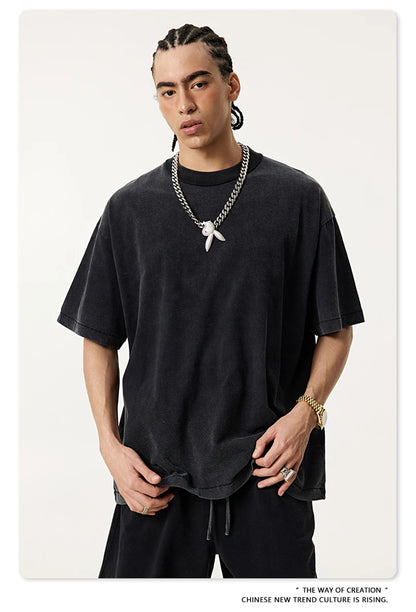 ZODF 2025 Summer Washed 275gsm Solid Cotton T-shirt For Men Unisex Oversized Short Sleeve T Shits Brand Tops HY0981
