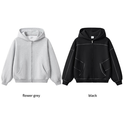 ZODF New Winter 350gsm Man Fleece Boxy Fit Zipper Hoodie Unisex Hip Hop Solid Warm Hooded Coat Brand Jackets HY0034