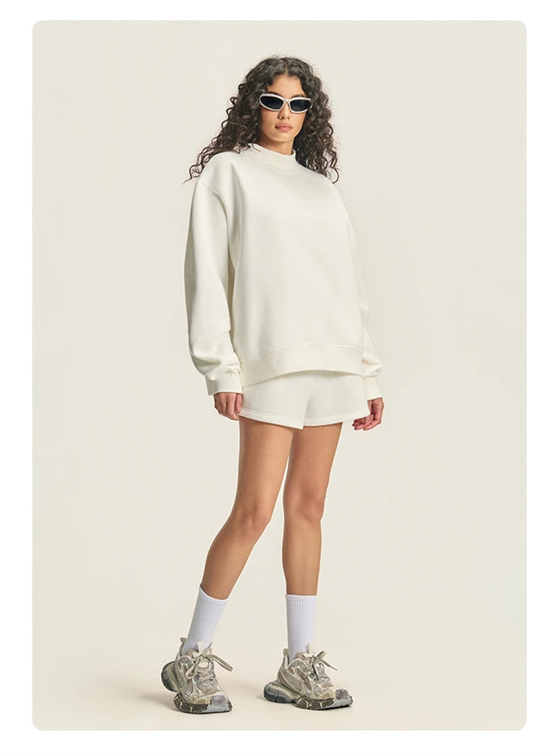 ZODF 2025 Winter Women 350gsm Warm Fleece Sweatshirts Girls Female Hip Hop Half Turtleneck Pullovers Brand Clothing HY056