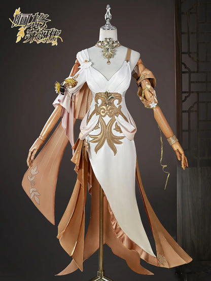 Honkai Star Rail Aglaea Cosplay Costume Wig Dress Headwear Ring Amphoreus The Goldweaver Metal Props Halloween Party Women Girls