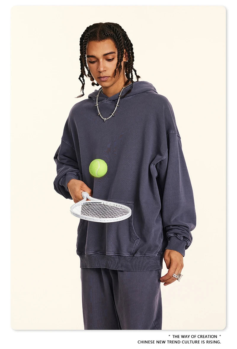 ZODF Retro Autumn Winter Washed Cotton Hoodies Unisex Loose 380gsm Knitted Sport Hooded Pullovers Brand Clothes HY0884