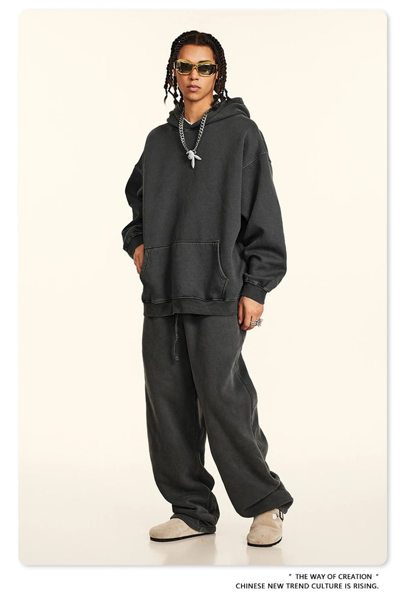 ZODF 2024 Winter Unisex Washed Fleece Hoodies 360gsm Warm Loose Retro Hooded Sweatshirts HY0870