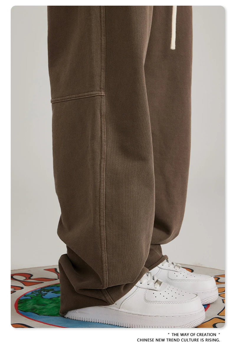 ZODF 2023 Spring Men 380gsm Washed Cotton Pants American Retro Unisex Loose Edge Oversized Straight Trousers Streetwears HY0537