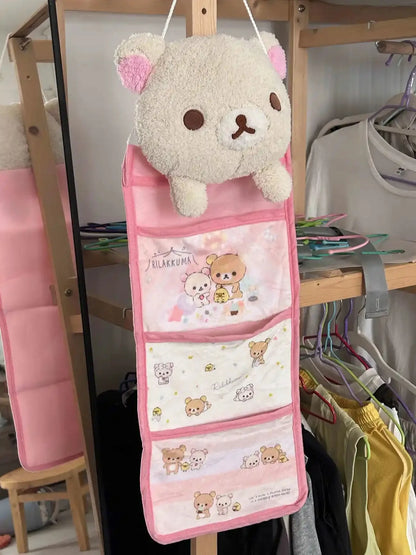 Kawaii Rilakkumas Wall Hanging Storage Bag Cartoon Rilakkumas Bear Door Hanging Bag Large Capacity Sundries Storage Bag Gifts