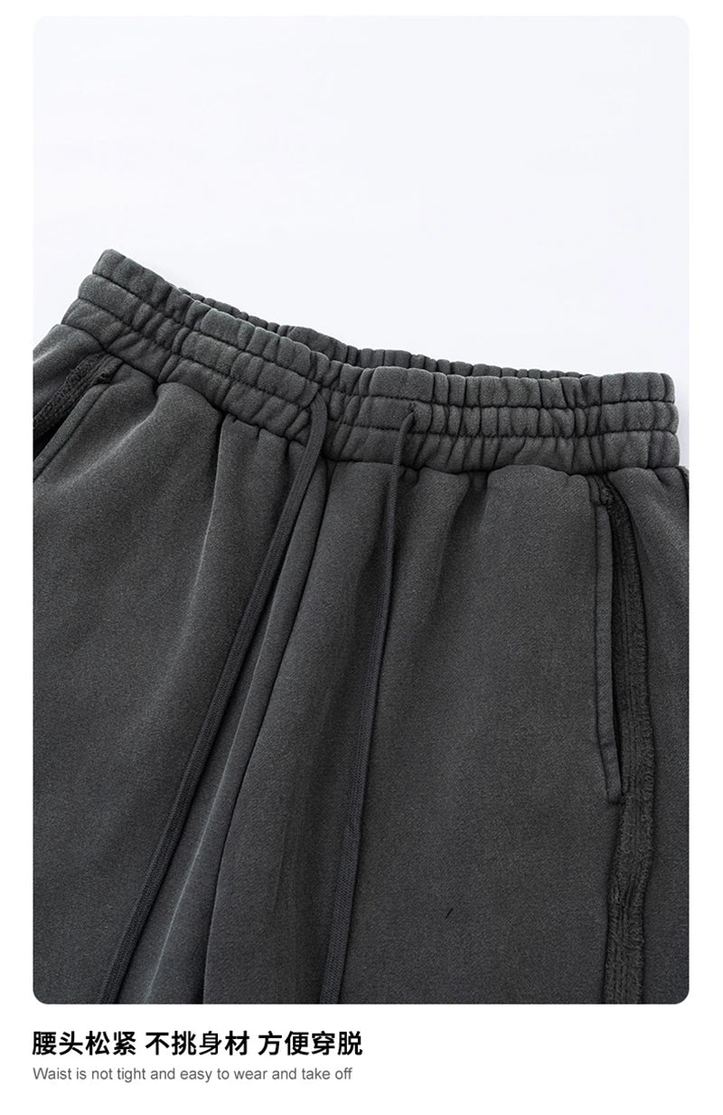 ZODF Vintage Man Winter Washed Fleece Straight Pants Unisex Distressed 360gsm Knitted Warm Trousers Brand Bottoms HY1092