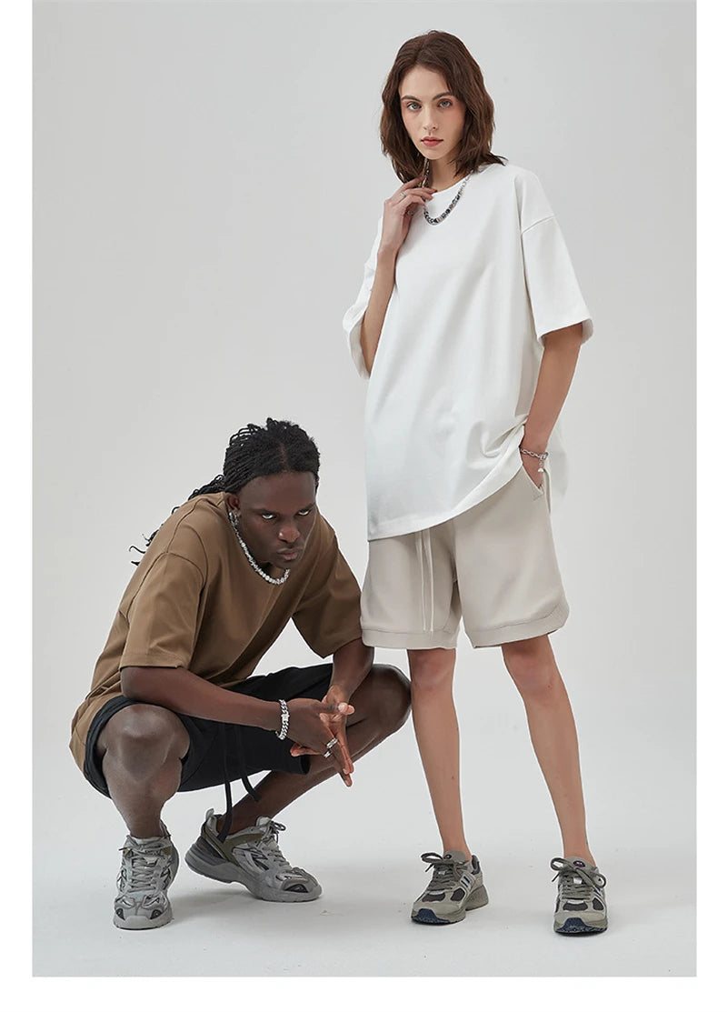 ZODF New 2025 Heavy Weight Summer Solid T Shirts For Men Unisex High Street Oversized 385gsm Cotton T-Shirt Streetwears HY0497