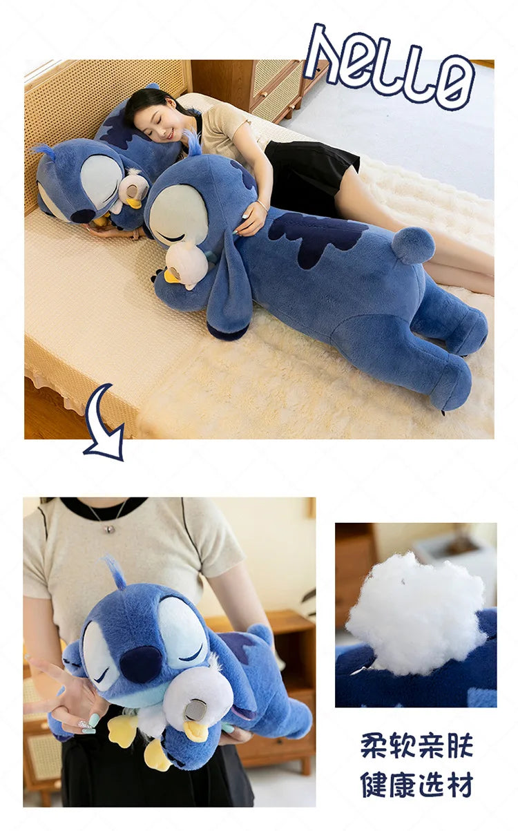 120cm Large Big Size Disney Stitch Holding Duck Anime Plush Stuffed Doll Room Plushies Pillow Ornaments Children's Holiday Gifts