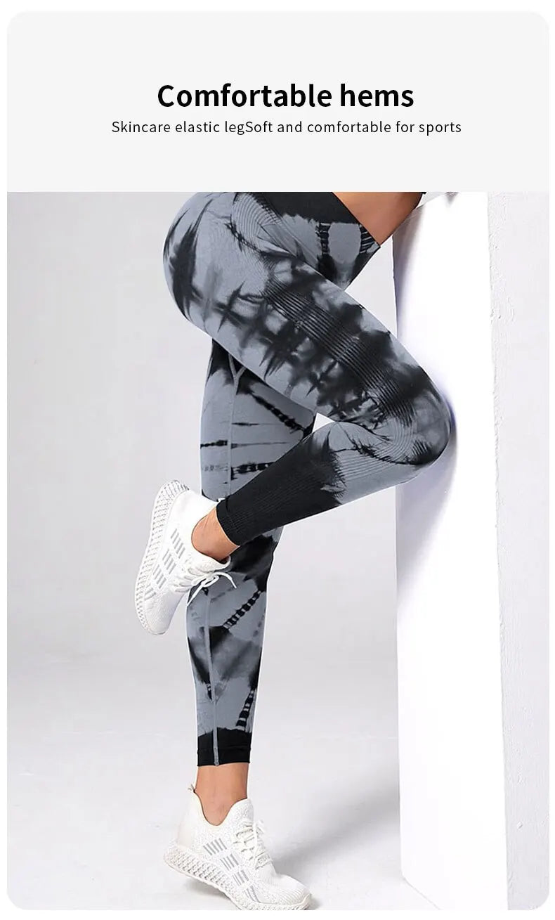 Seamless High Waist Tie Dye Leggings for Women Yoga Fitness Butt Lifting Workout Tights