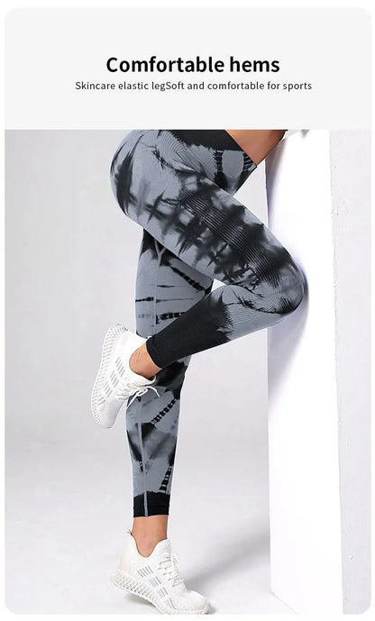 Seamless High Waist Tie Dye Leggings for Women Yoga Fitness Butt Lifting Workout Tights