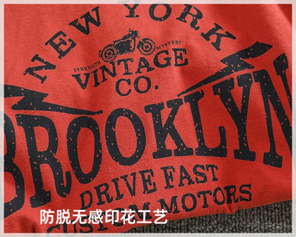 Autumn New American Retro Long-sleeved O-neck Letter Printed T-shirt Men's Fashion Simple 100% Cotton Washed Casual Sport Tops