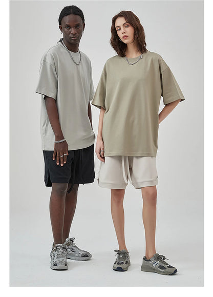 ZODF New Summer Men 275gsm Cotton T Shirts Unisex Women High Street Oversized FG Noshrink Solid T-Shirt Streetwears HY0152