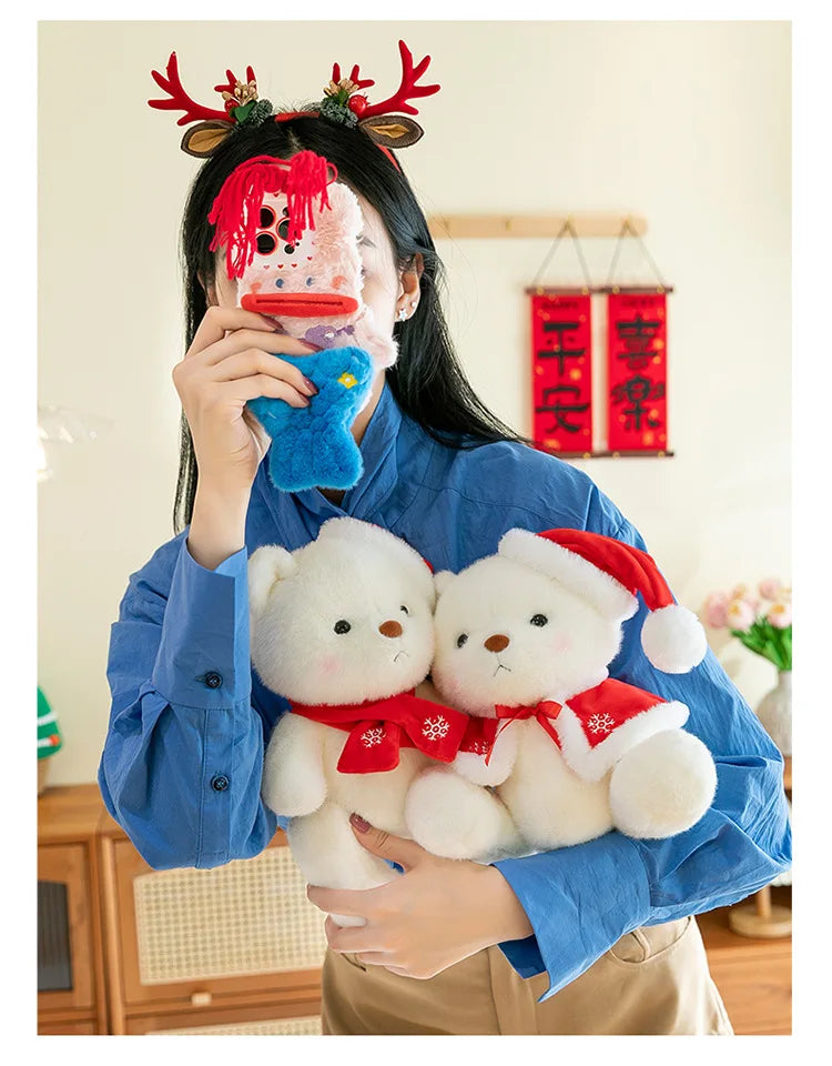 Plush Teddy Bear with Sweater Scarf for Kids Birthday Xmas Gift Cute Jointed Couple Bears Stuffed Animal Toy for Valentine