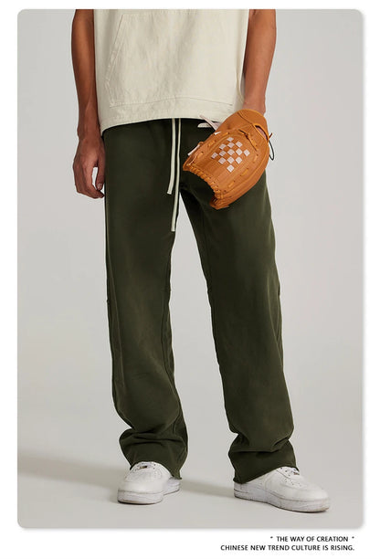 ZODF 2023 Spring Men 380gsm Washed Cotton Pants American Retro Unisex Loose Edge Oversized Straight Trousers Streetwears HY0537