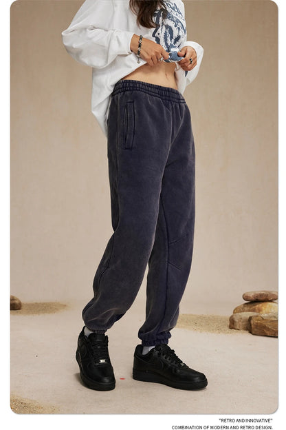 ZODF Retro Winter 360gsm Batik Washed Fleece Sweatpants Unisex Loose Drawstring Warm Joggers HY0714