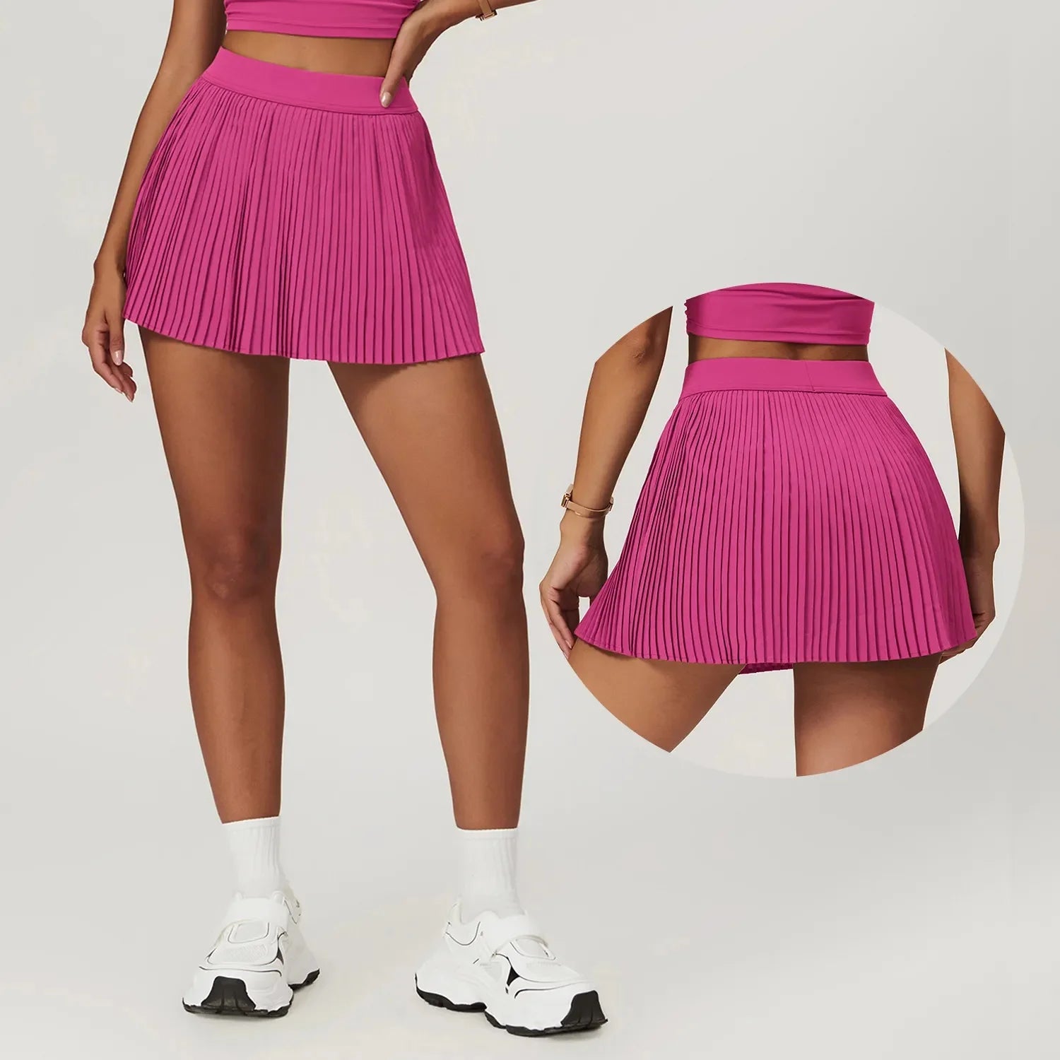 Women’s 2-in-1 Pleated Golf Tennis Skirt with Inner Pocket and Built-in Shorts