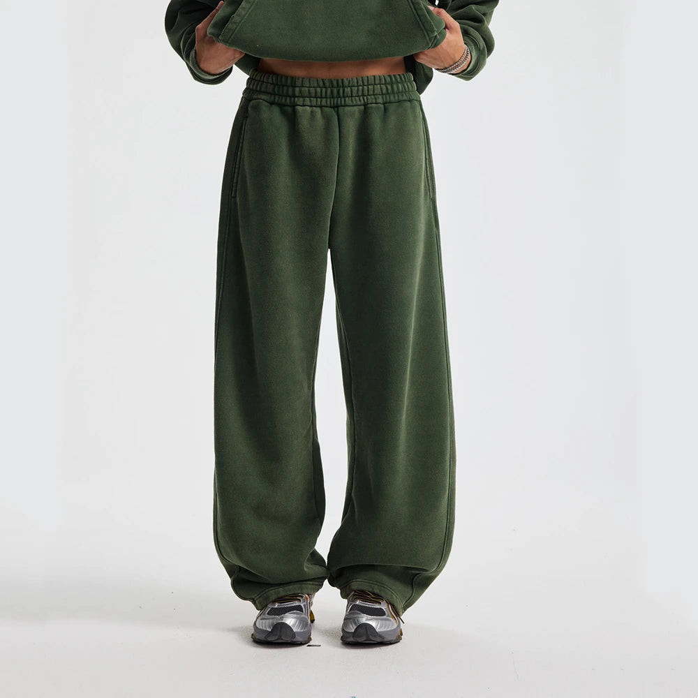 ZODF New 2025 Winter Batik Washed Man Fleece Pants Unisex High Street Distressed Thick Warm Straight Trousers Sweatpants HY1166