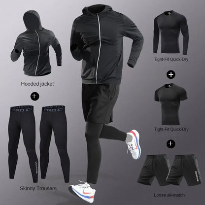 3-7pcs Men’s Ice Fiber Quick-Dry Running Fitness Tracksuit Full Set for Marathon Training Cycling Jogging Gym