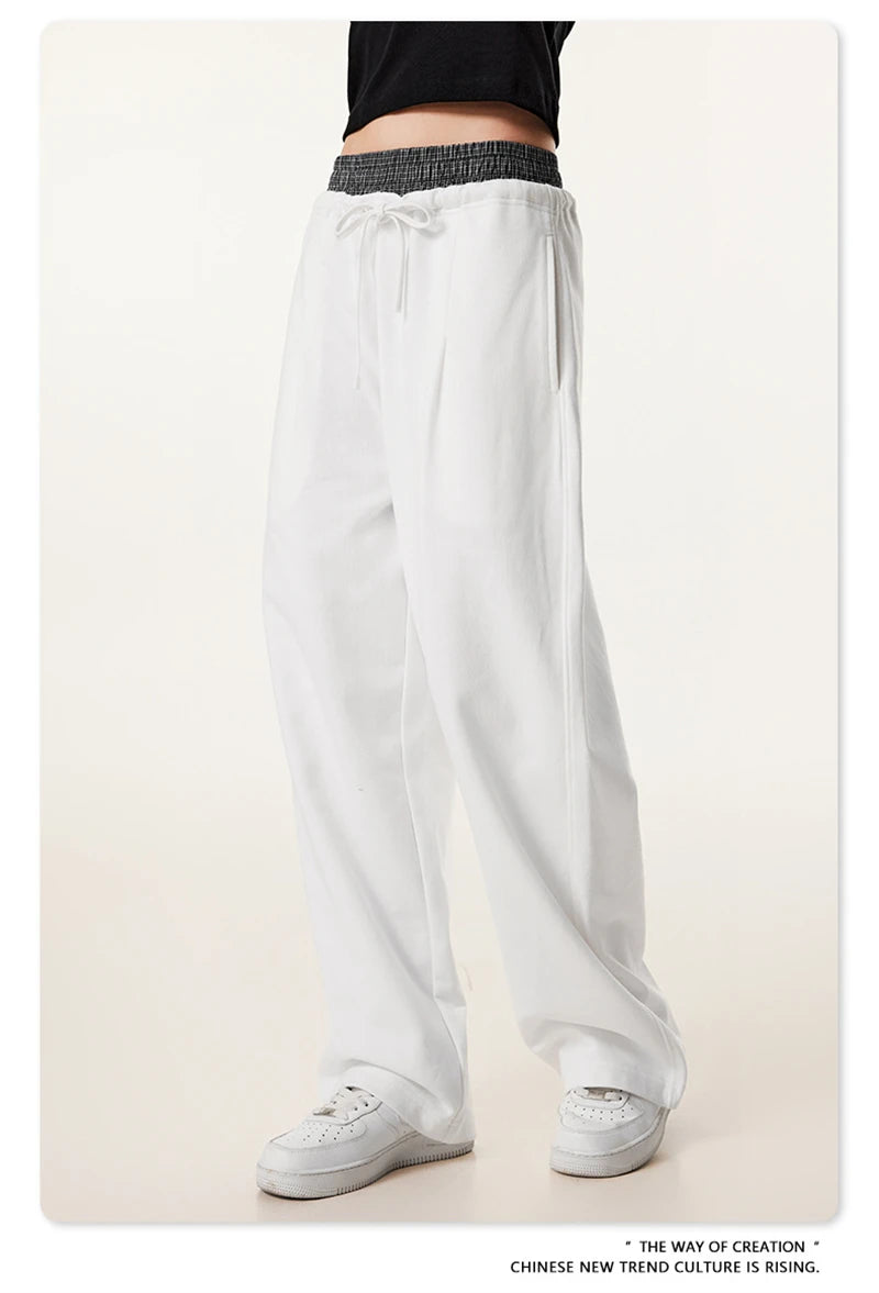 ZODF New 2025 Spring Men 280gsm Straight Pants Unisex Casual High Street Double Waist Sport Trousers Brand Streetwear HY1004