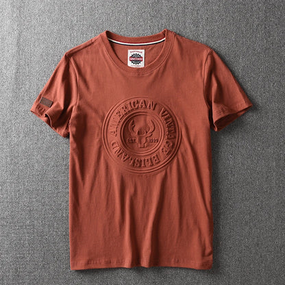 2025 Summer New American Retro Short-sleeved O-neck 3D Letter Printed T-shirt Men's Fashion 100% Cotton Washed Casual Sport Tops