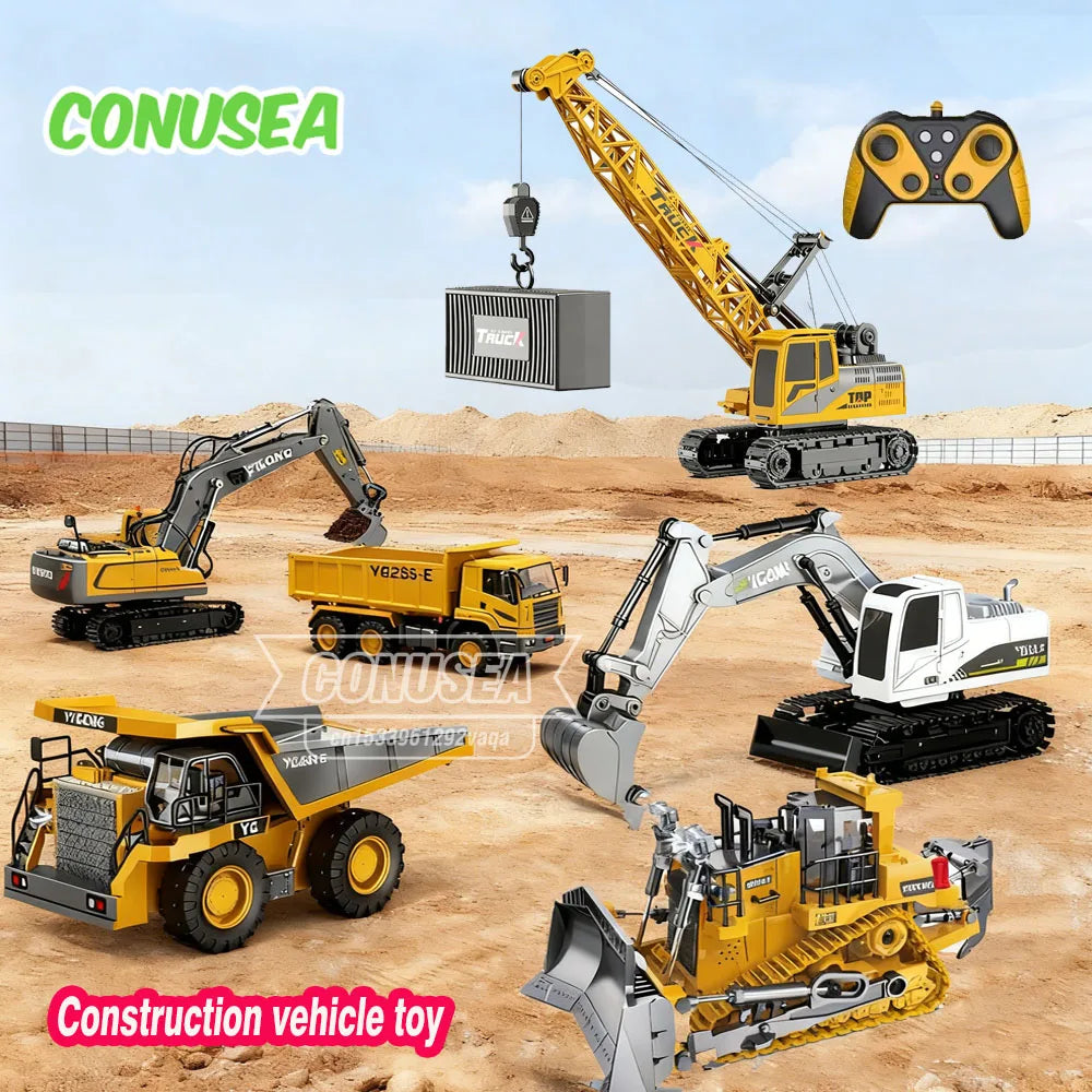 RC Excavator Bulldozer Truck Toy for Boys 2.4G Remote Control Dumper Engineering Vehicle Tractor Crawler Birthday Gift