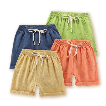 90-160cm Linen Shorts for Boys Teen Short Pants Cotton Loose Casual Toddler Girl Shorts Blank Navy Blue Green Yellow Kids Shorts