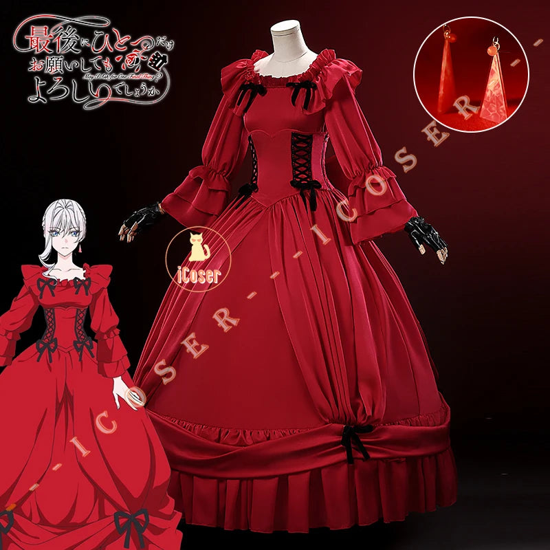 Scarlet El Vandimion Cosplay Costume Wig Red Dress Anime May I Ask for One Final Thing Ice Rose Earrings Women Girls Role Play