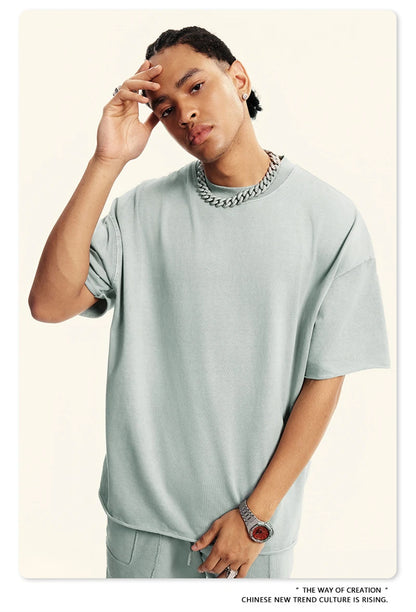 ZODF Retro 2024 Summer Men Washed Cotton T-Shirts  Unisex Women 310gsm Distressed Hem Loose Edge T Shirt Brand Tees HY0808