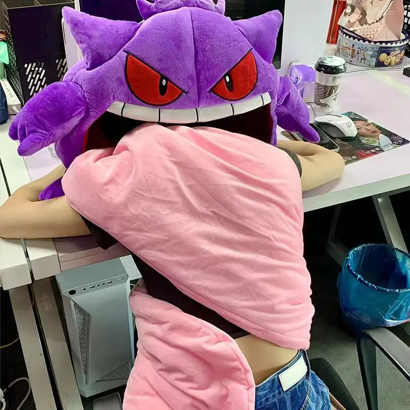New Pokemon Gengar Cartoon Anime Kawaii Elf Sleep Pillow Dual Purpose Nap Blanket Toys Doll Super Soft Big Mouth Gifts