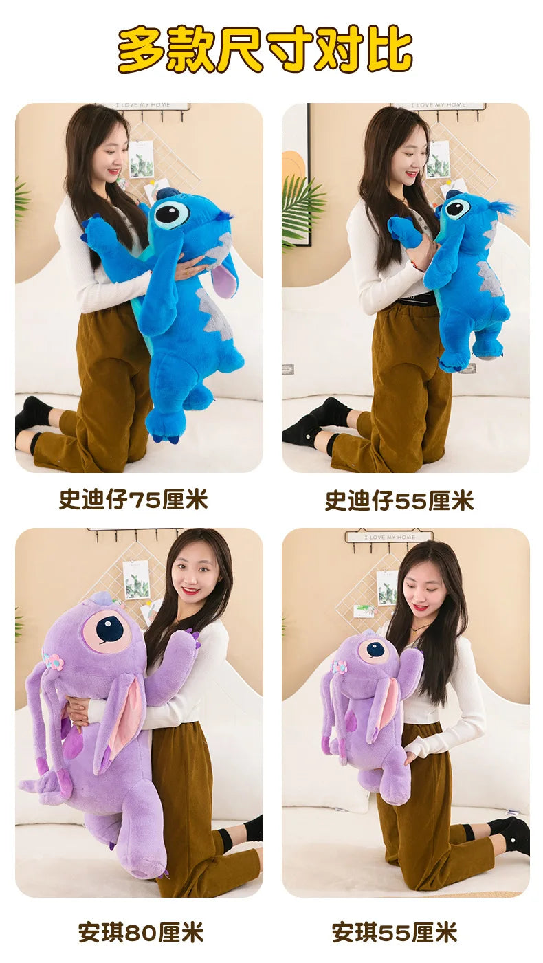80cm Big Size Disney Lilo & Stitch Cartoon Anime Plush Stuffed Doll Room Kawai Plushies Pillow Ornaments Children's Holiday Gift
